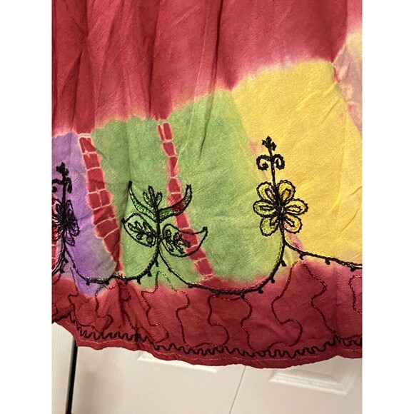 INDIA BOUTIQUE Dress Free Size 100% Rayon Red Colorful Embroidered Boho Hippie - Picture 7 of 11